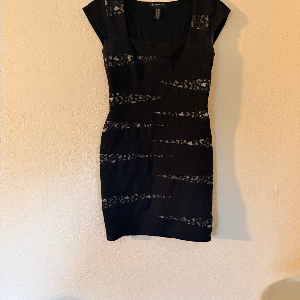 INC International Concepts Black Lace Striped Mini Dress